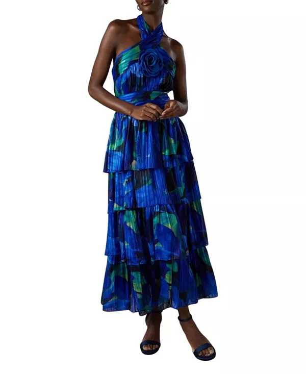 

Многослойное длинное платье с завязками на шее и бретелями через шею Coast, синий