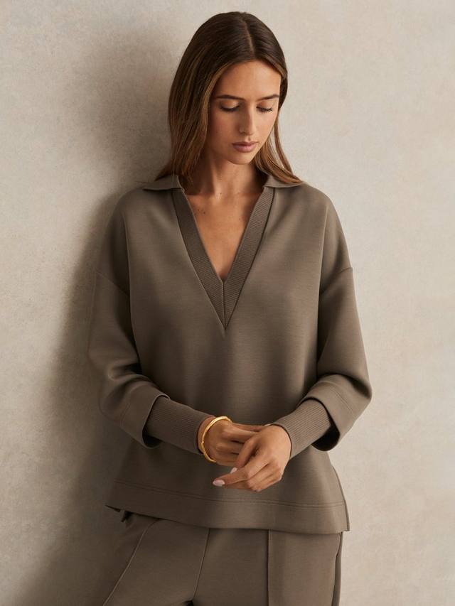 

Берни свитер с V-образным вырезом из модала Reiss, Khaki Green