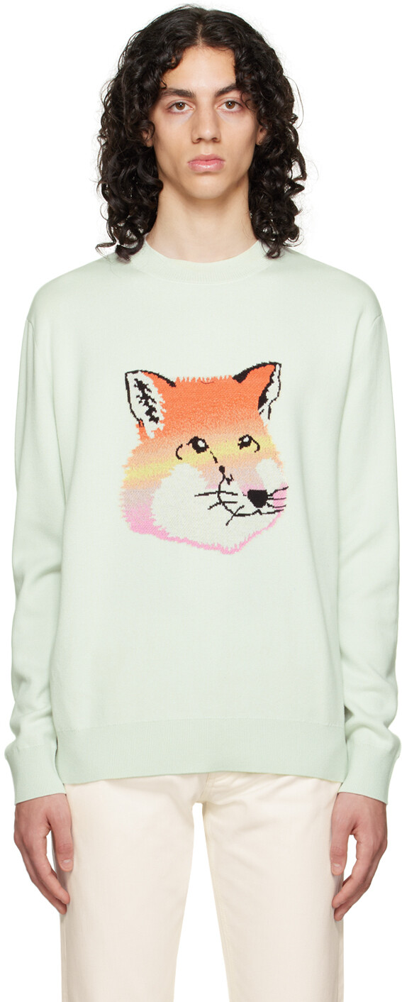 

Синий яркий свитер с лисьей головой Maison Kitsune