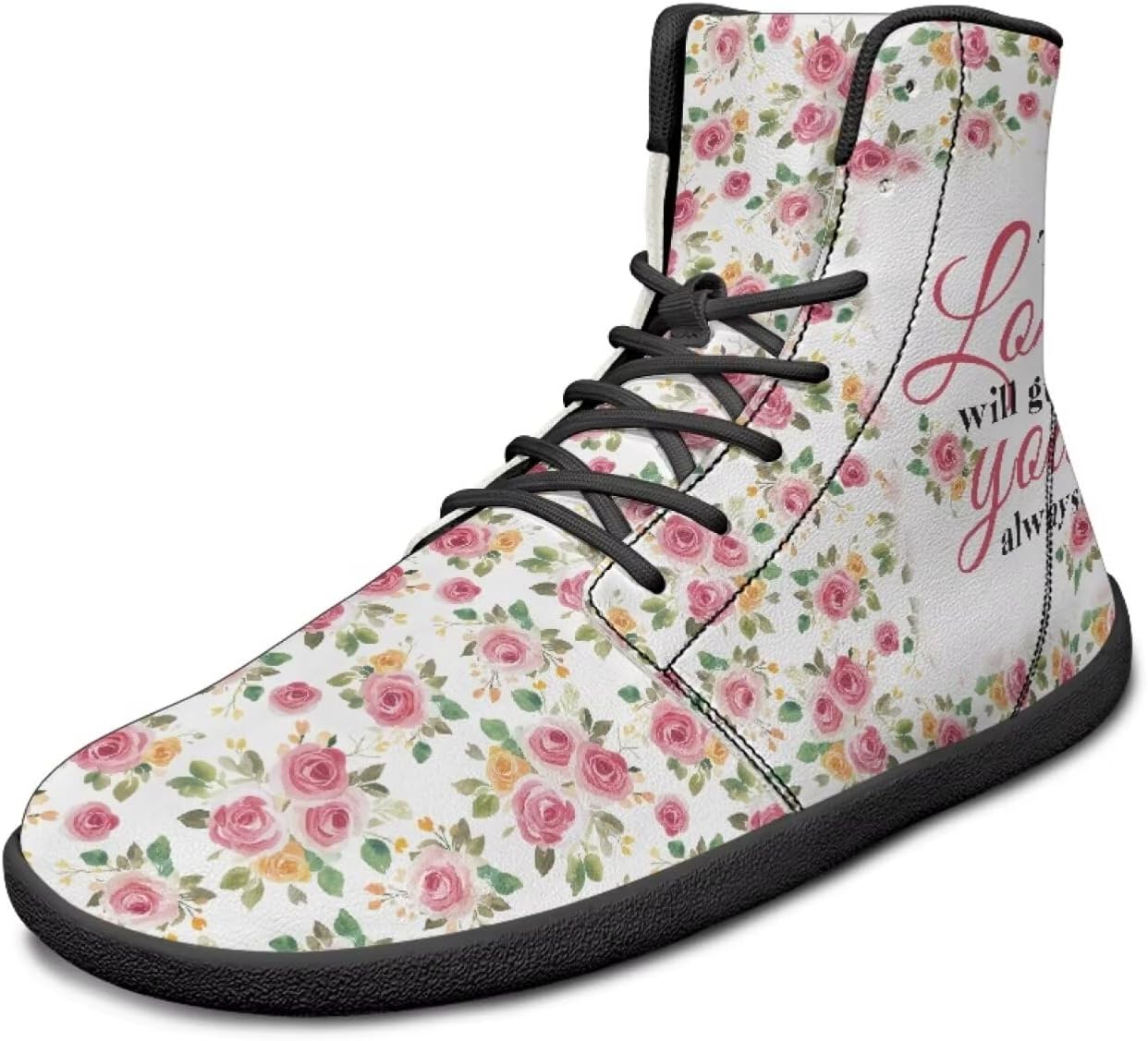 

High Top Bible Faith обувь Мужские кроссовки с резиновой подошвой Босиковые ботинки Заземленные обувь Противоскользящие спортивные кроссовки Watdotory, Bible Yellow Pink Flower Pattern