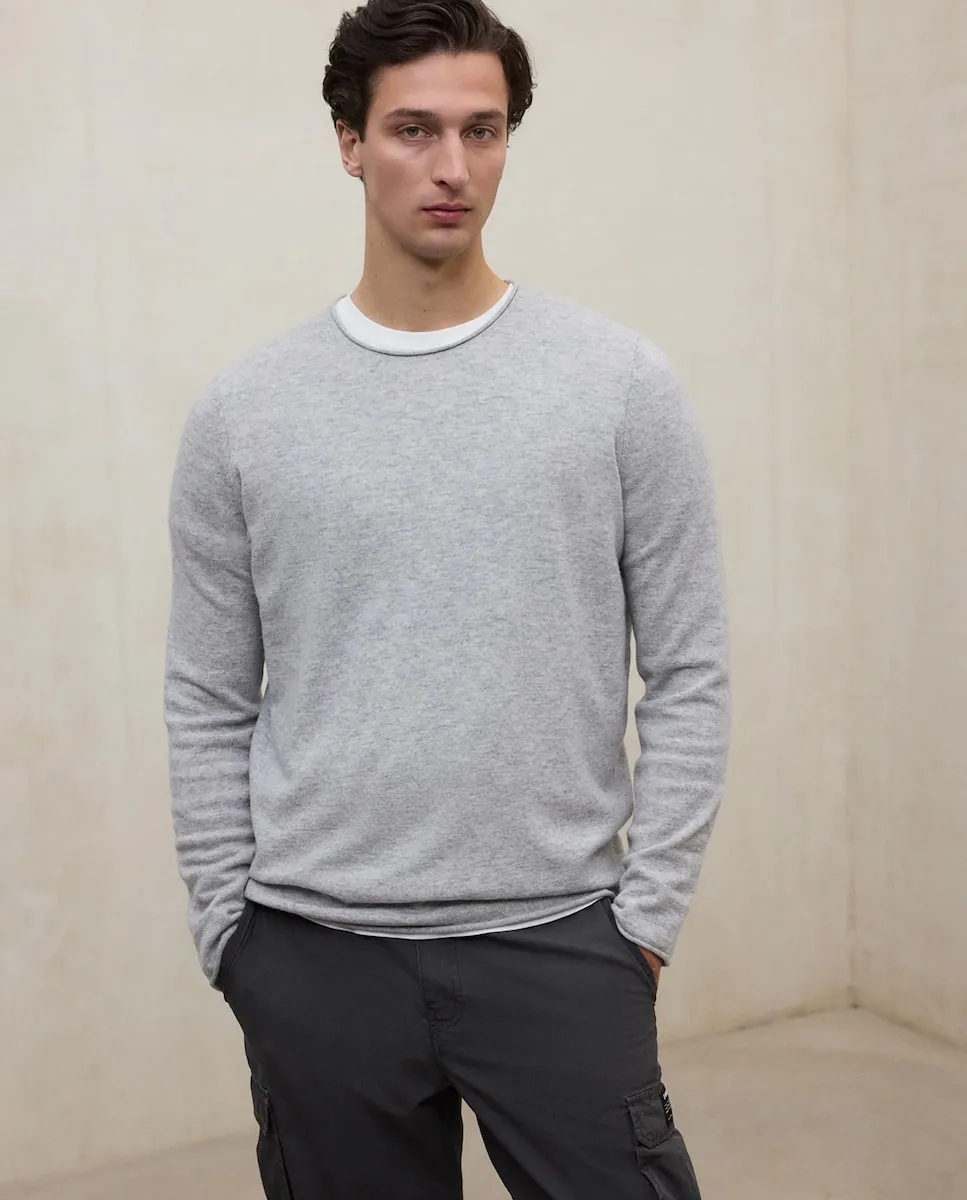 

Мужской тонкий трикотажный свитер с круглым вырезом Ecoalf, светло-серый