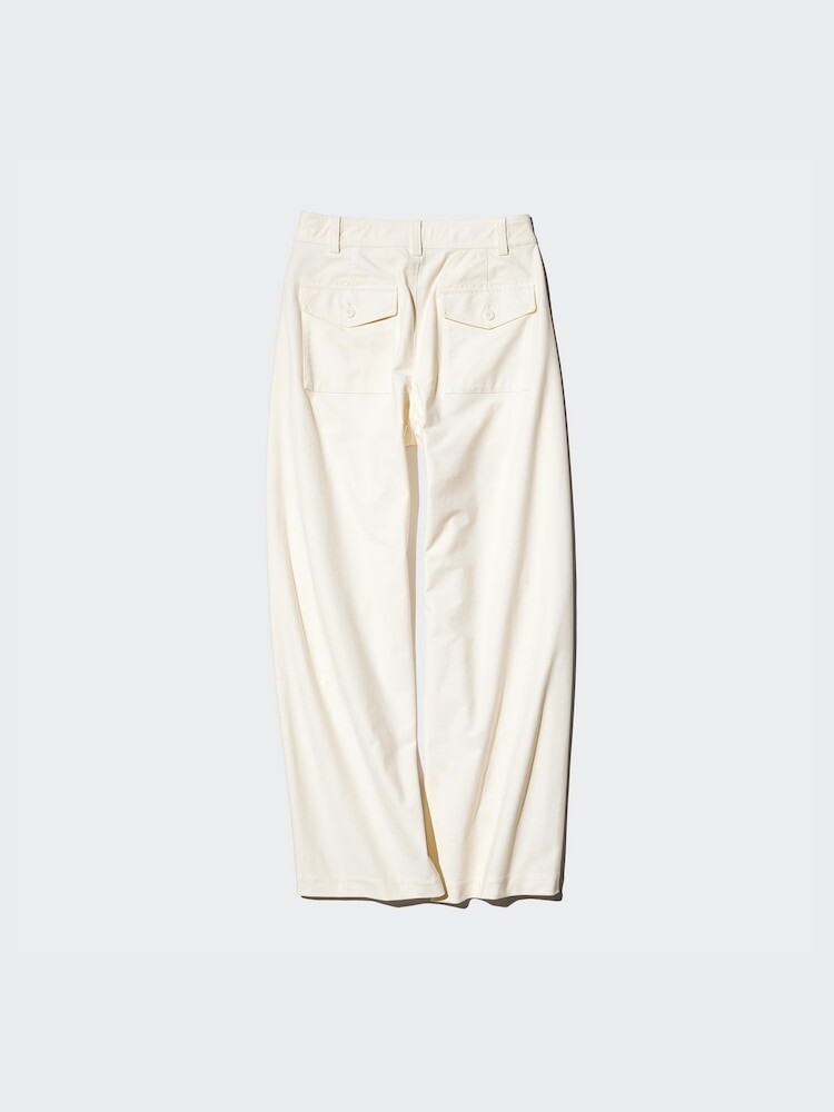Трикотажные брюки barrel leg длинные Uniqlo, цвет 01 белый — фото 3