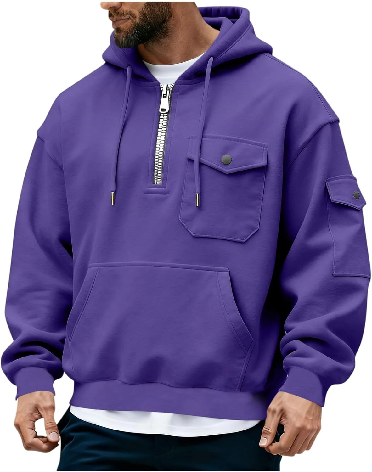 

Толстовка с капюшоном для мужчин, длинный рукав, полумолния