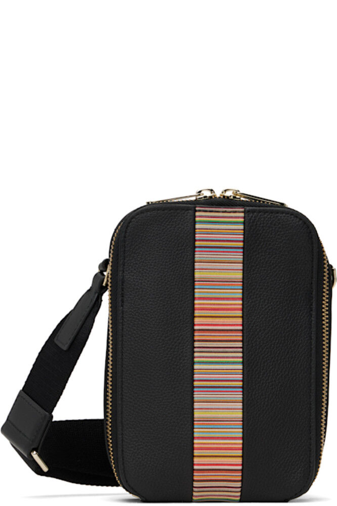 

Черная кожаная сумка для перелетов с фирменной полосатой отделкой Paul Smith