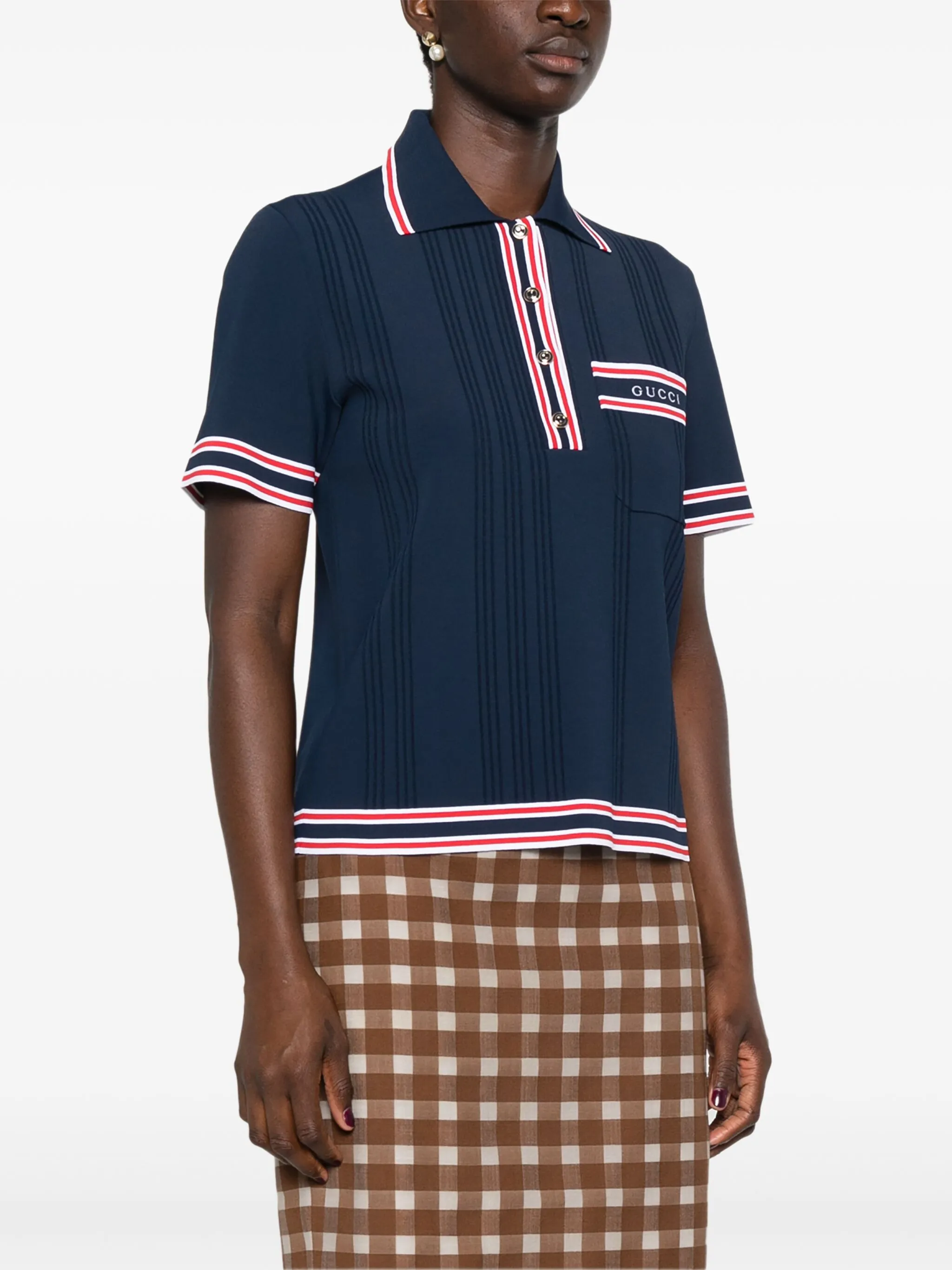 Рубашка поло Gucci Polo с отделкой в полоску, синий — фото 3