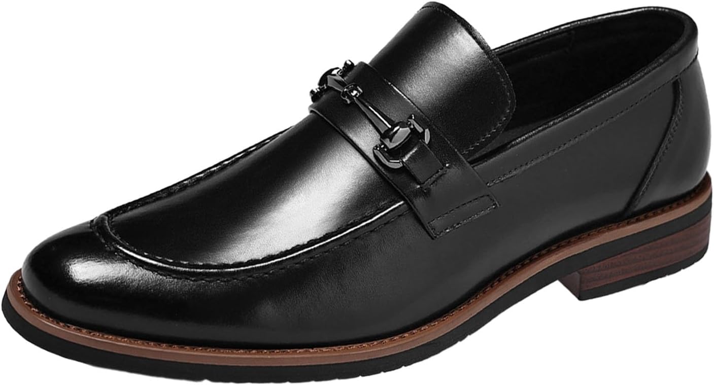 

Мужские классические кожаные слипоны-пенни с металлической цепочкой, винтажный заостренный носок, нескользящий каблук-блок, туфли для деловых встреч, работы, офиса, свадеб, вечеринок и выпускных Nxnbhsl, черный