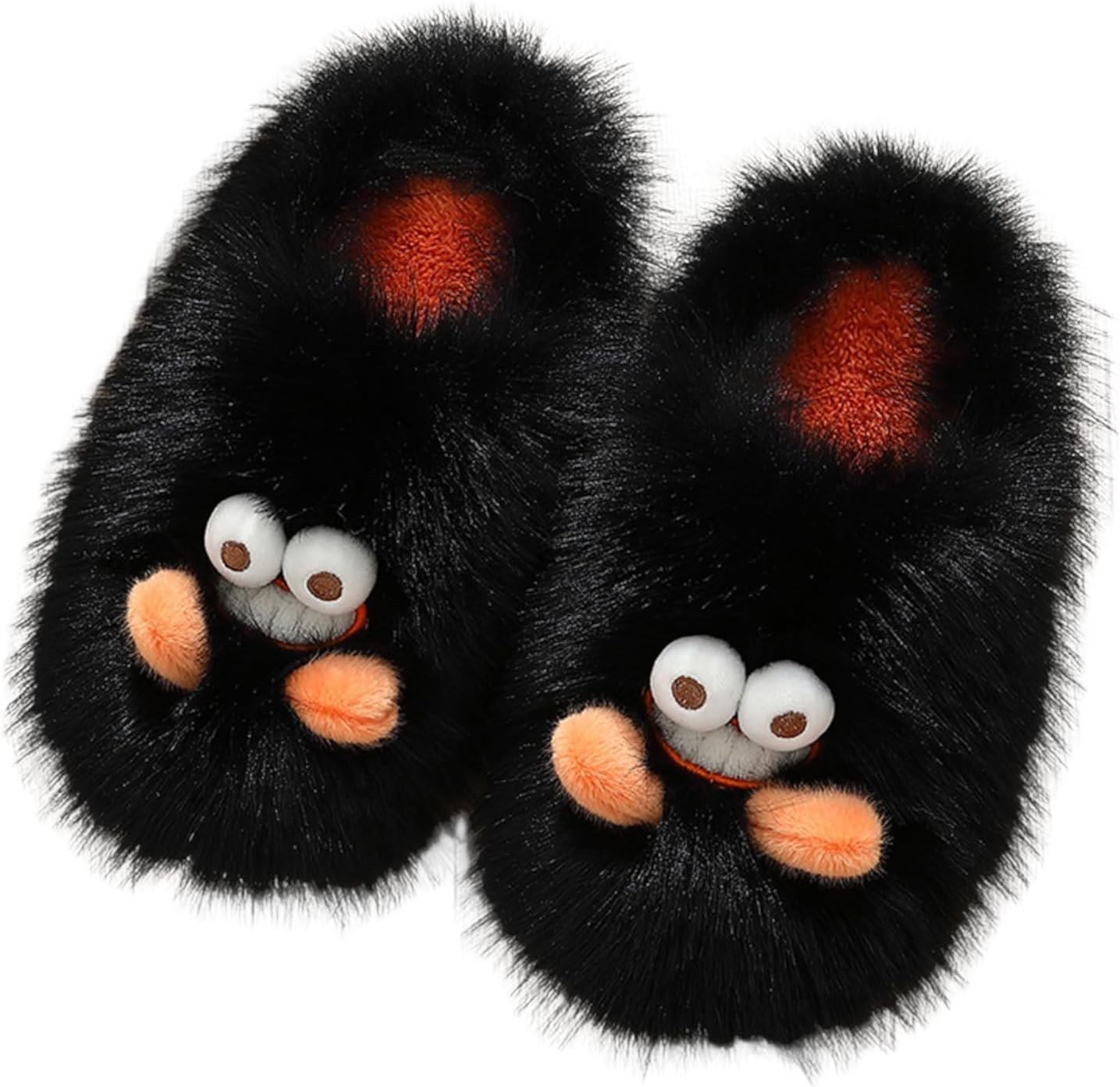 

Унисекс милые тапочки с мультяшными монстрами, женские плюшевые теплые тапочки на носок, пушистые тапочки из искусственного меха на плоской подошве, уютные зимние домашние тапочки, противоскользящие тапочки с памятью формы Shekako, черный