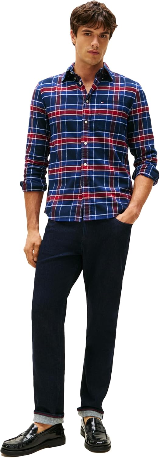 Мужские рубашки-оксфорды с длинным рукавом Tommy Hilfiger, классический крой, мужские рубашки на пуговицах, также доступны в размерах для больших и высоких размеров., Preppy Navy / Check — фото 3