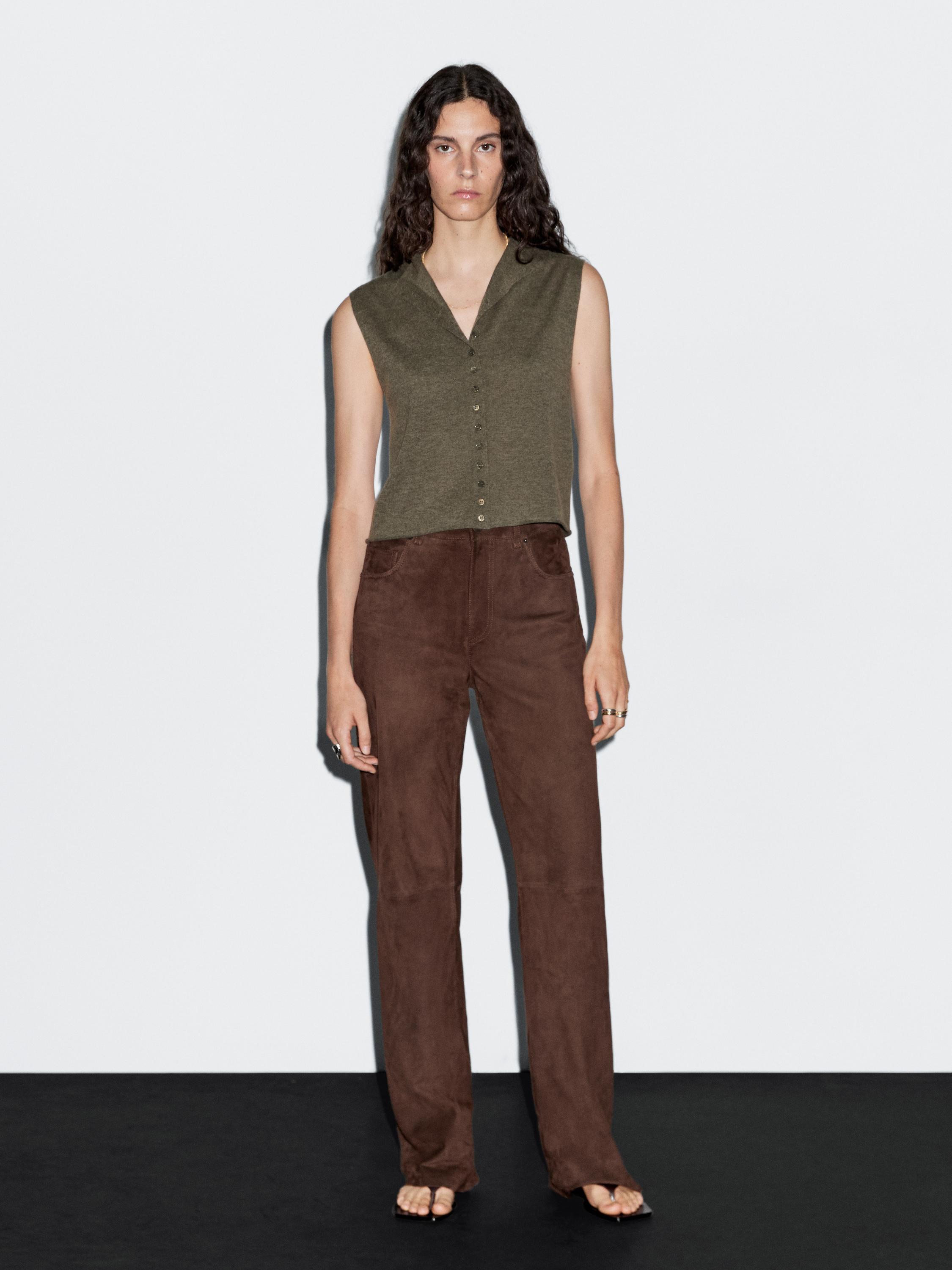 

Укороченный трикотажный жилет из смесовой шерсти Massimo Dutti, зеленый