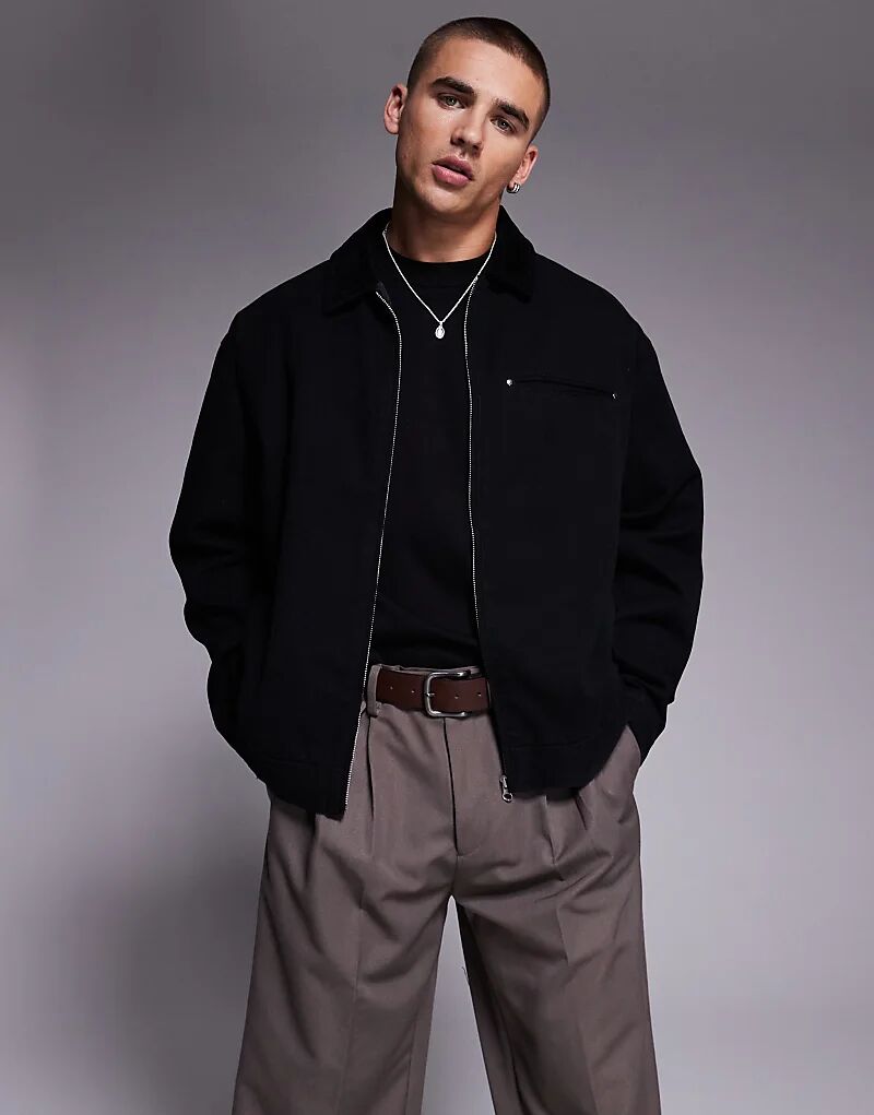 

Куртка харрингтон свободного кроя черного цвета ASOS DESIGN