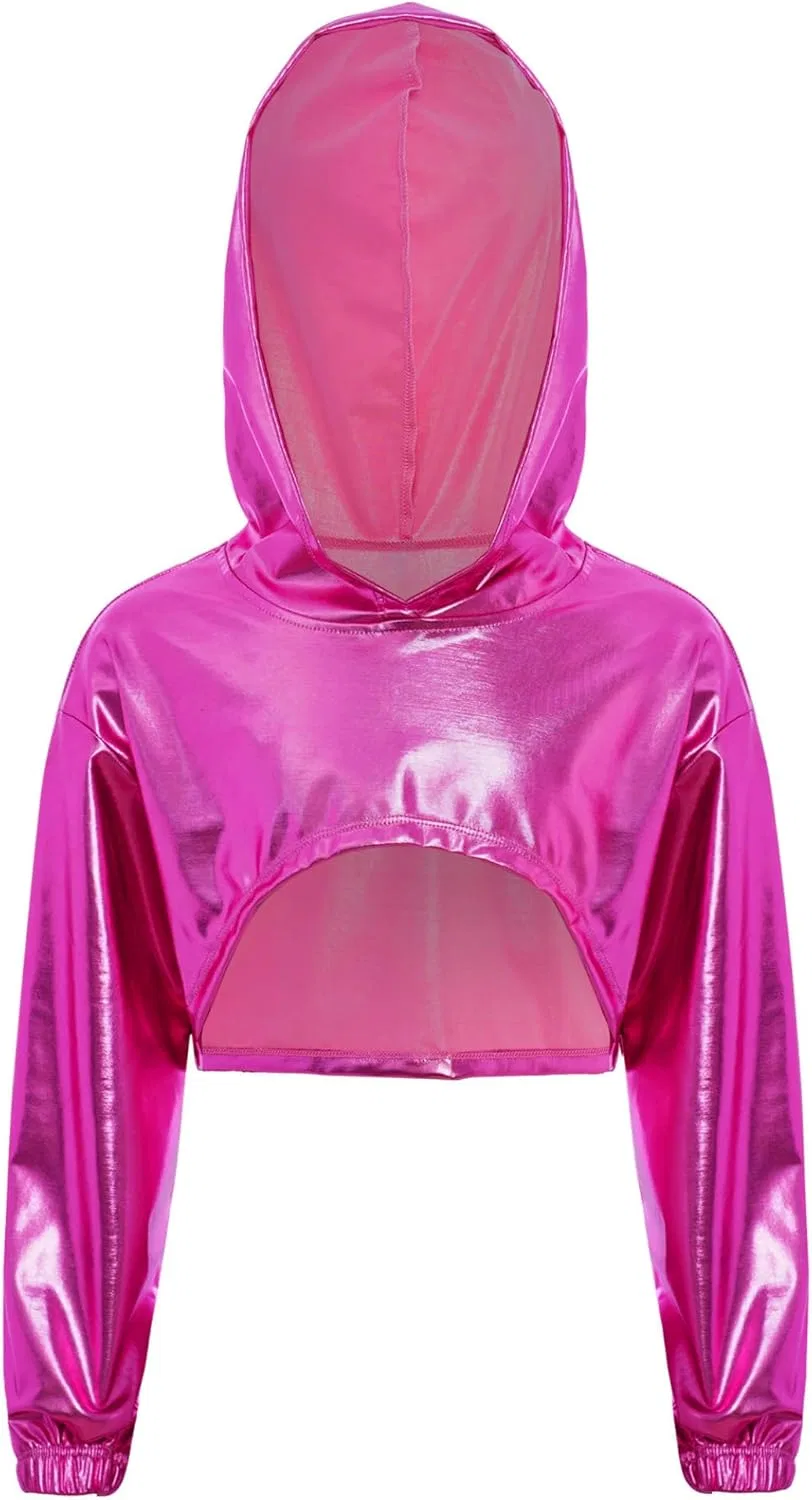 Детская толстовка с капюшоном Xnihocha металлик асимметричный подол, Hot Pink