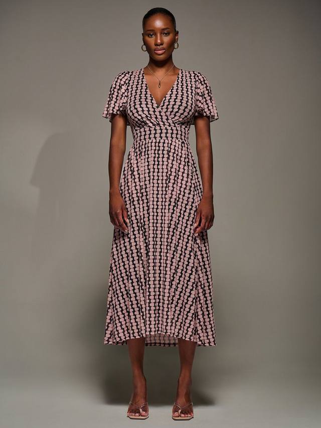 

Геометрическое короткое платье с рукавами из сетки Jolie Moi, Pink/Multi