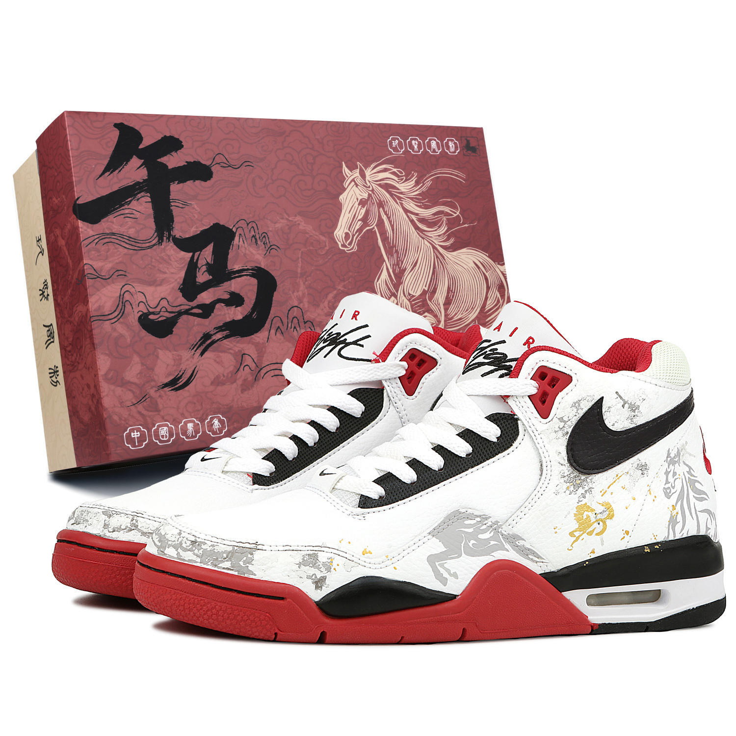 

Nike Flight Legacy Abrasion Resistant Mid top Vintage Basketball Shoes Unisex красный белый черный