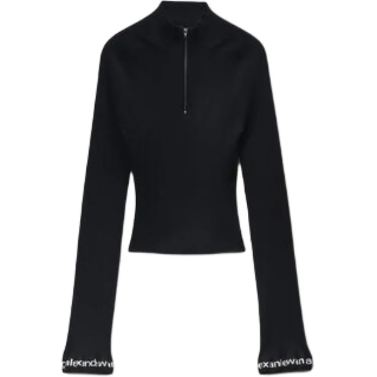 Топ с ребристым логотипом Alexander Wang, черный