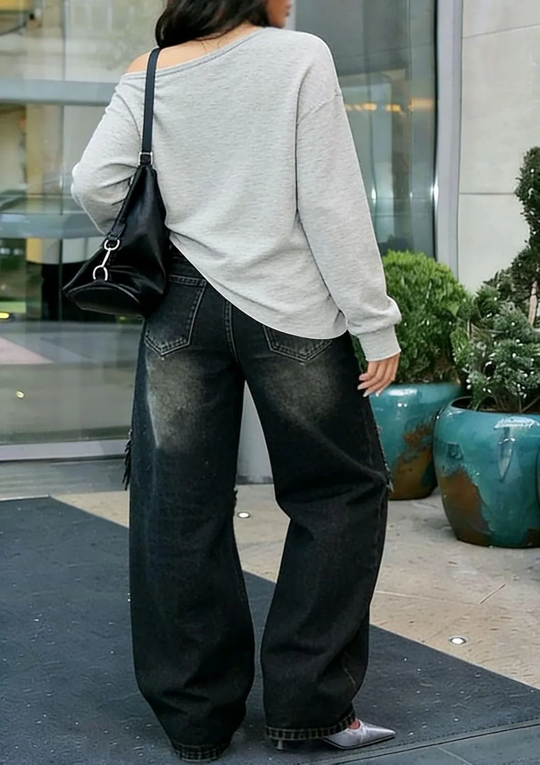 Джинсы прямые с высокой посадкой, Casual Baggy Denim Pants, Black — фото 3