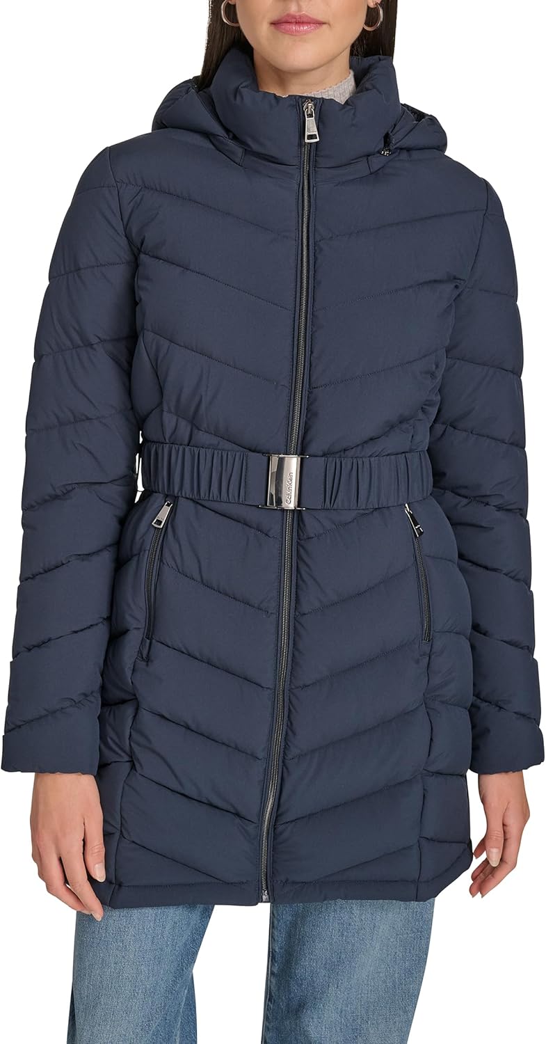 Женская длинная стеганая куртка Calvin Klein с шевронным узором, Dark Sapphire — фото 2