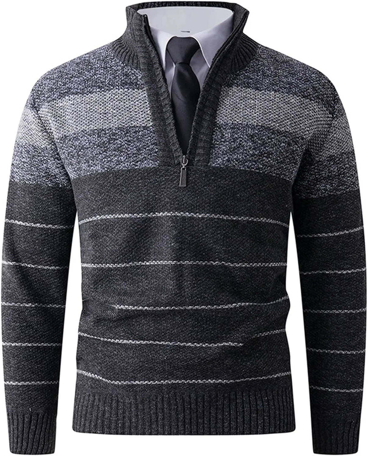 

Мужской легкий пуловер с четвертью молнии, полоска, slim fit