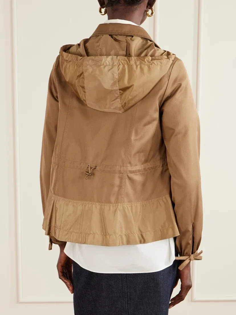 Укороченная куртка с капюшоном Adenium из габардина со вставками из нейлона MONCLER, коричневый — фото 4