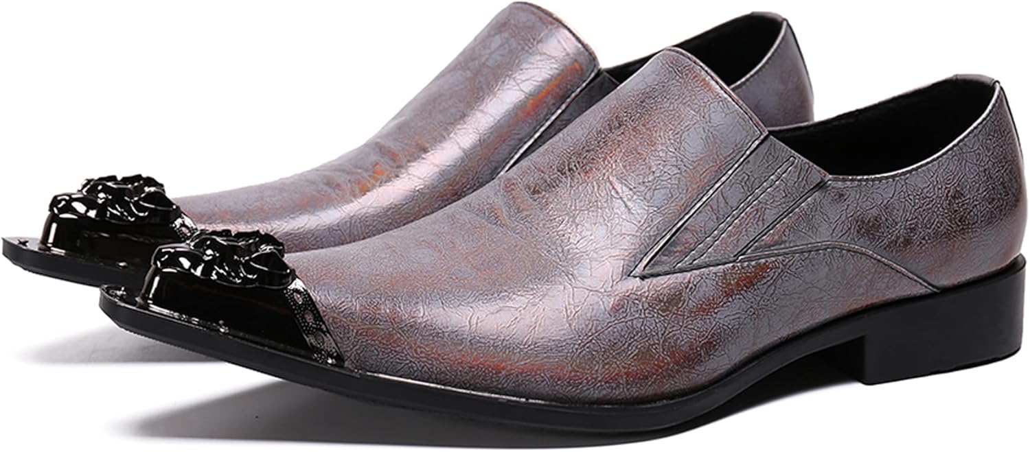 

Мужские лоферы Santimon с острым носком, из мерцающей кожи, модные повседневные туфли с металлическим наконечником в западном стиле, Bronze