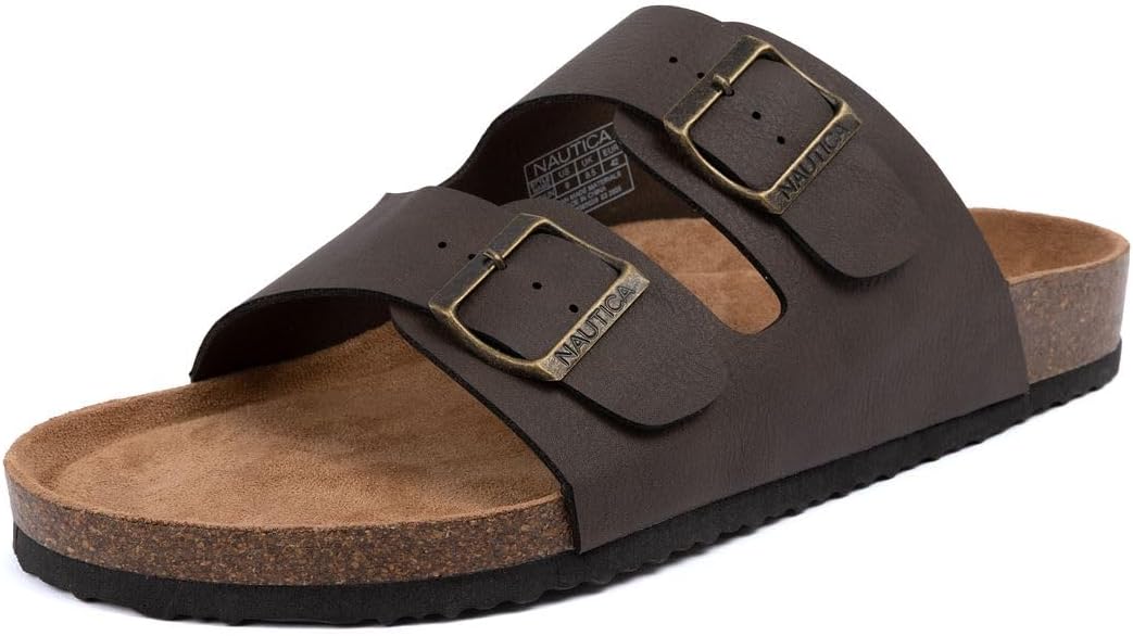 

Мужские сандалии Nautica - повседневные шлепанцы с 2 регулируемыми пряжками и пробковой стелькой для максимального комфорта и стиля (обычная/широкая посадка, большой размер), коричневый