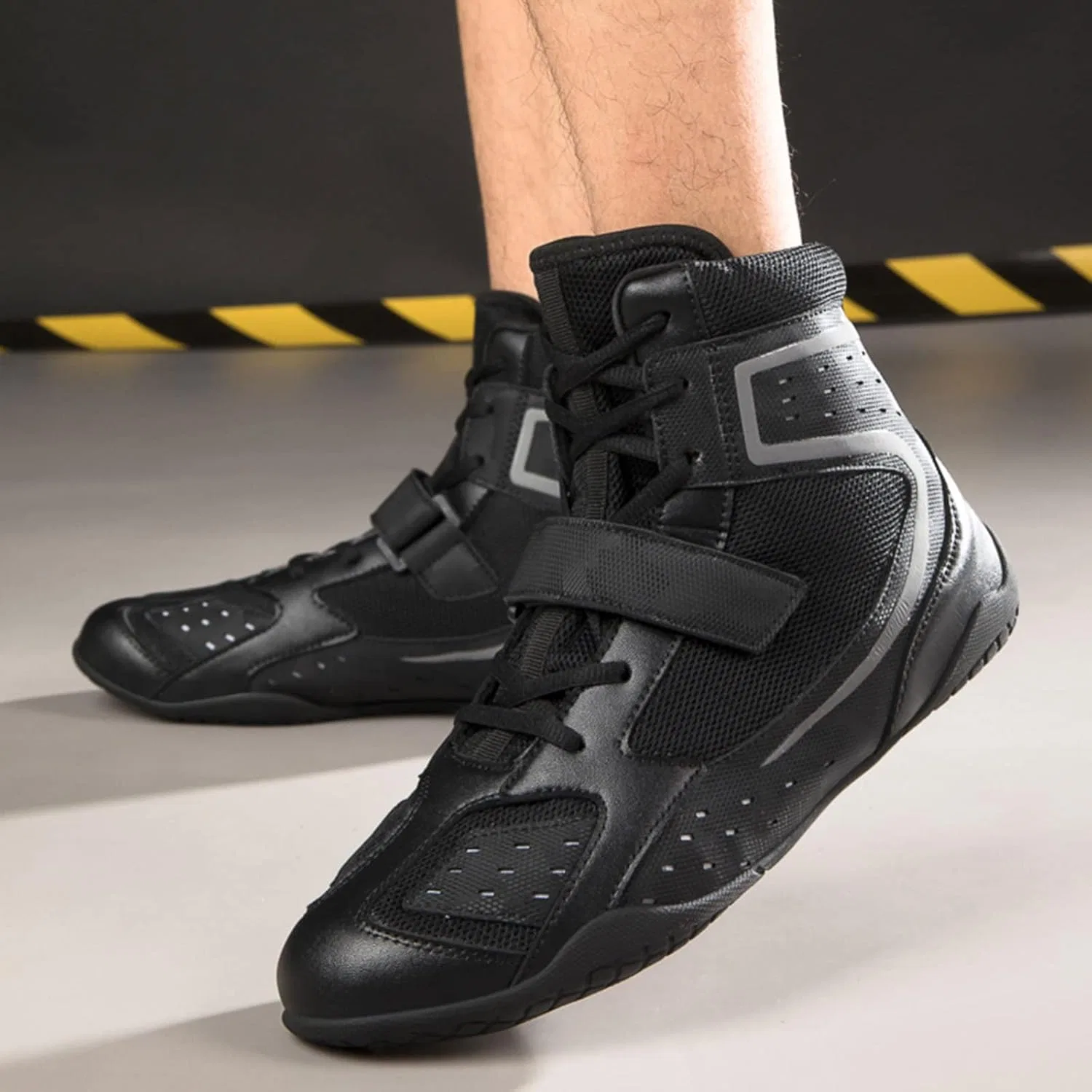 Боксерские ботинки EMDPBD High Top для мужчин, боксерские кроссовки Ringer Shoes для спарринга, резиновая подошва, черные, размер 39EU — фото 3
