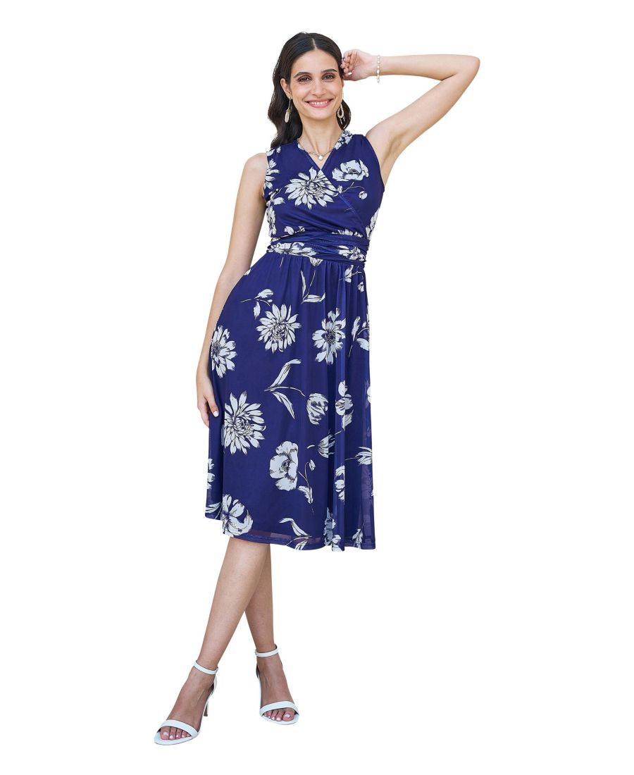 

Женское платье из эластичной сетки с цветочным принтом Yumi, Navy