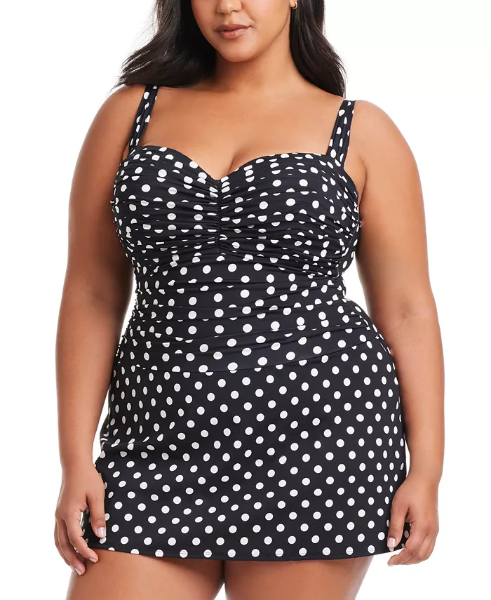 

Пляжное платье Plus Size с точками Double Trouble и сборками Bleu by Rod Beattie, черный