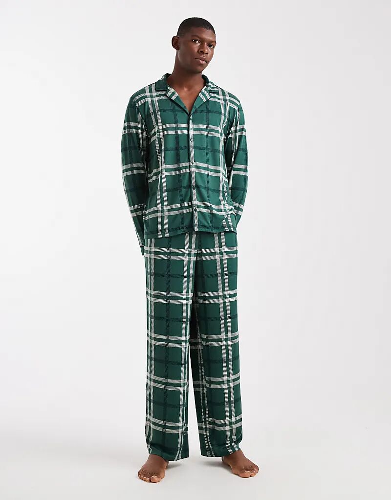 

Пижамный комплект Urban Threads с длинными рукавами и брюками в зеленую клетку