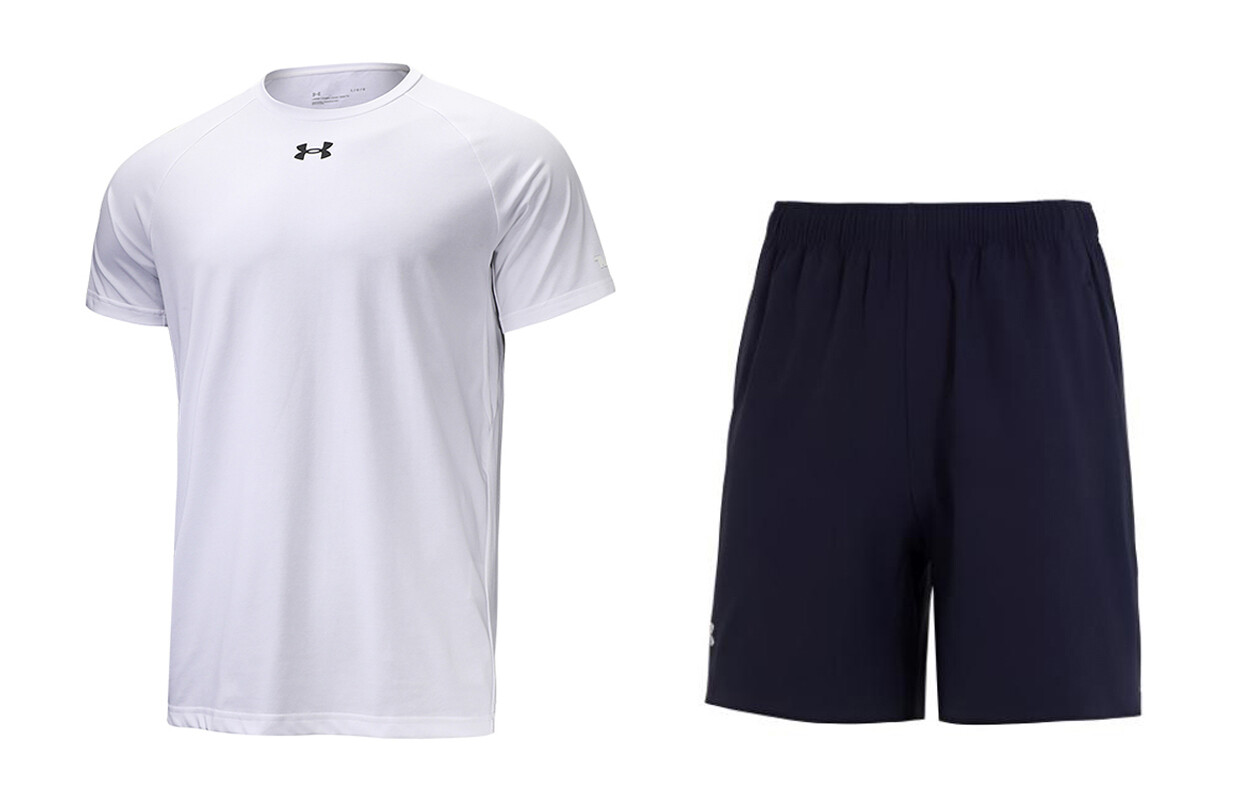 

Повседневный спортивный мужской костюм Белая футболка + черные шорты Under Armour, черный