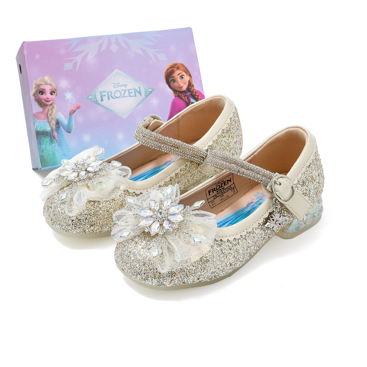 Детские кожаные туфли серии Frozen Series с противоскользящей подошвой, амортизирующие и износостойкие. Disney, бежевый — фото 2