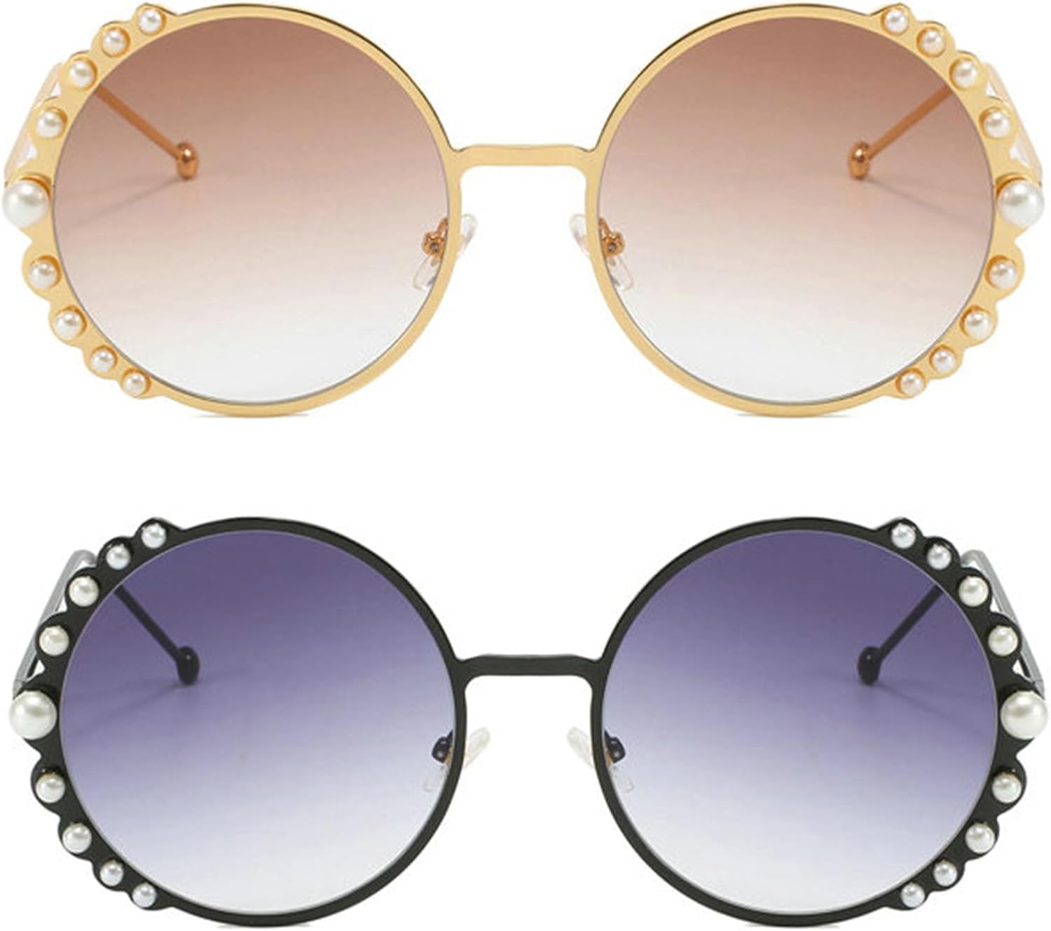 

Солнцезащитные очки Willochra женские круглые, с кристаллами, бриллиантами и жемчугом, ручной работы, конфетного цвета, с цветочным дизайном, летние солнцезащитные очки, 2pcs-black&brown