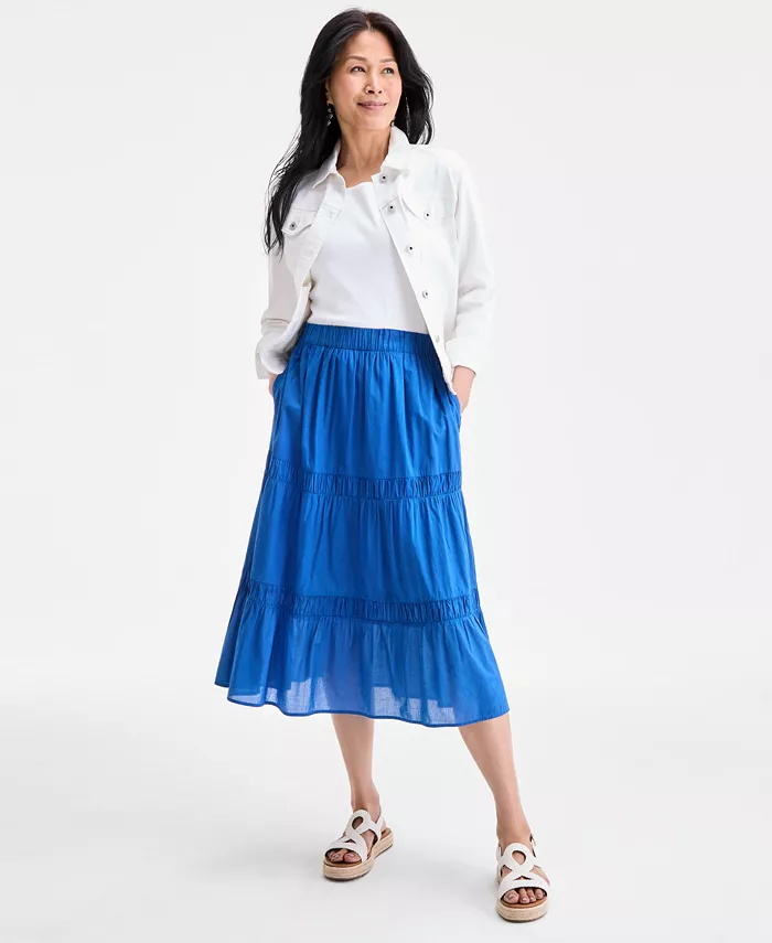 

Женская хлопковая кружевная юбка-карандаш с застежкой-молнией Style & Co, синий