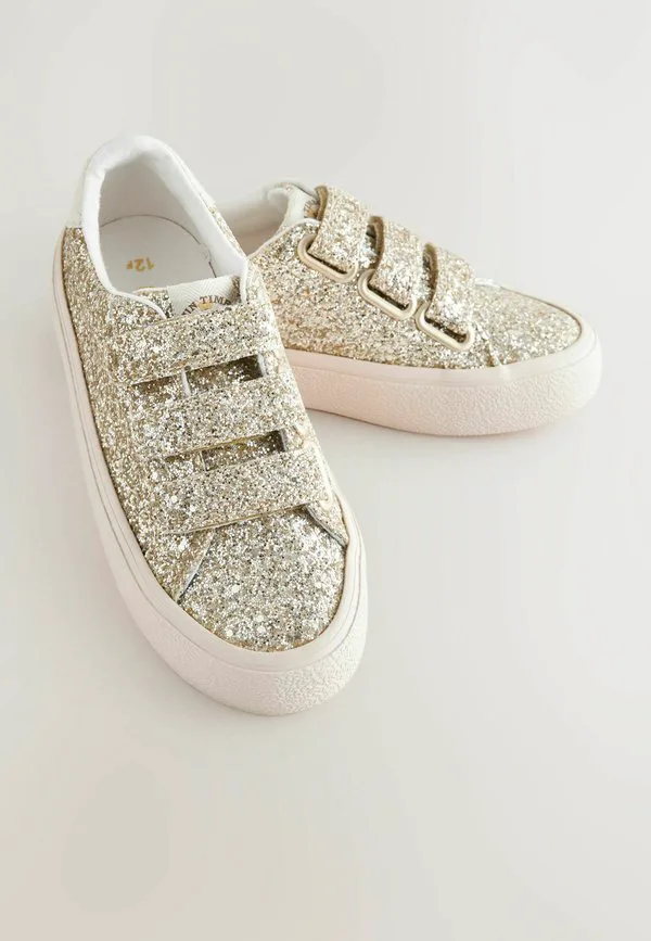 Низкие кроссовки с широкой посадкой и застежкой на липучках Next, Gold Glitter — фото 2