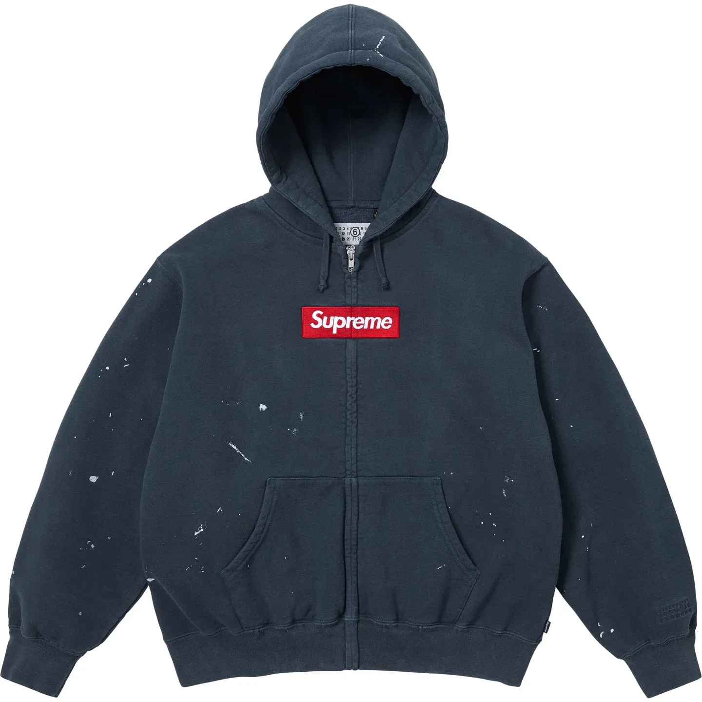Толстовка с капюшоном на молнии x MM6 Maison Margiela SS26 WEEK4 Box Logo, унисекс Supreme, Marine Blue/Navy