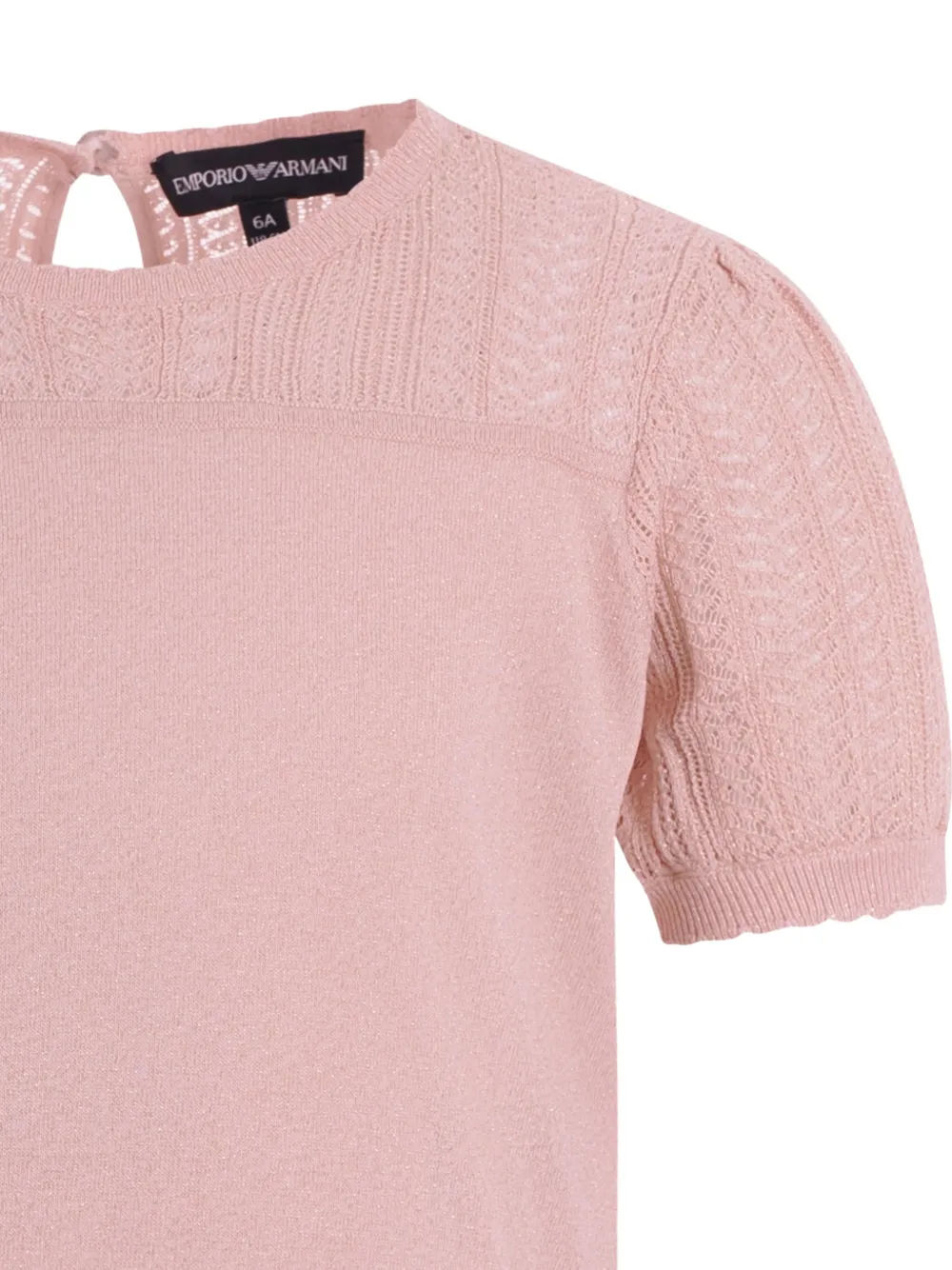 Футболка с ажурной вязкой и рукавами-фонариками Emporio Armani Kids, розовый — фото 3