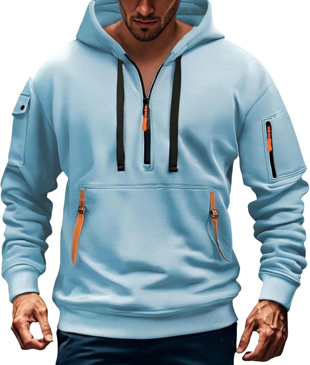 Мужская худи тактическая, карго, на молнии, Generic, D-sky Blue — фото 2