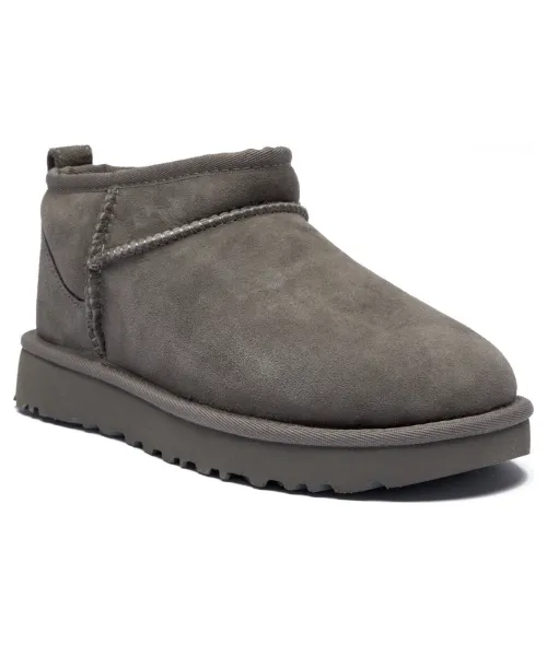 Классические ультрамини кожаные зимние ботинки Ugg, серый