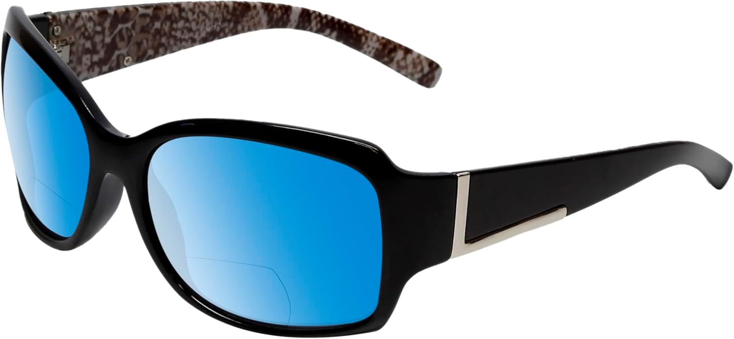 

Солнцезащитные очки для чтения Calabria RE3560BF-AP с бифокальными линзами, поляризованные или неполяризованные, женские, модные, Black Silver Snakeskin/Polarized Blue Mirror