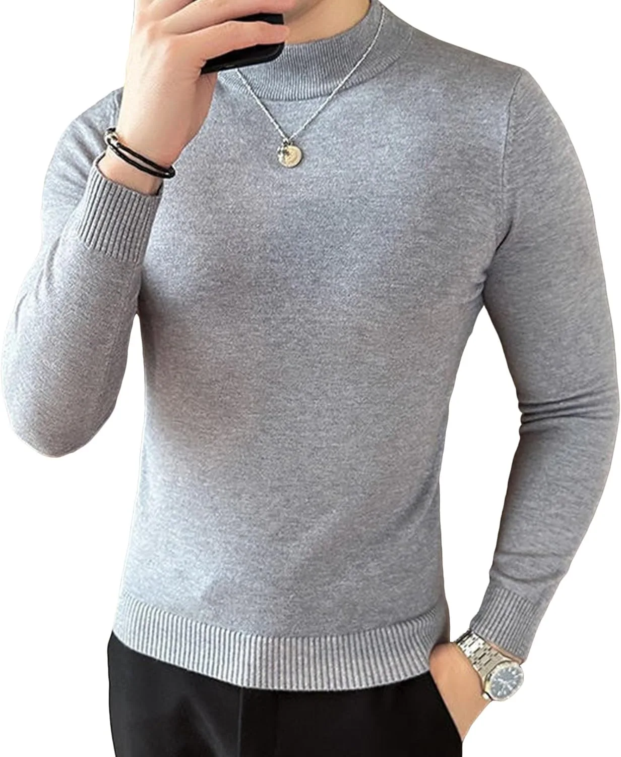 

Мужской свитер с длинным рукавом и круглым вырезом Slim Fit