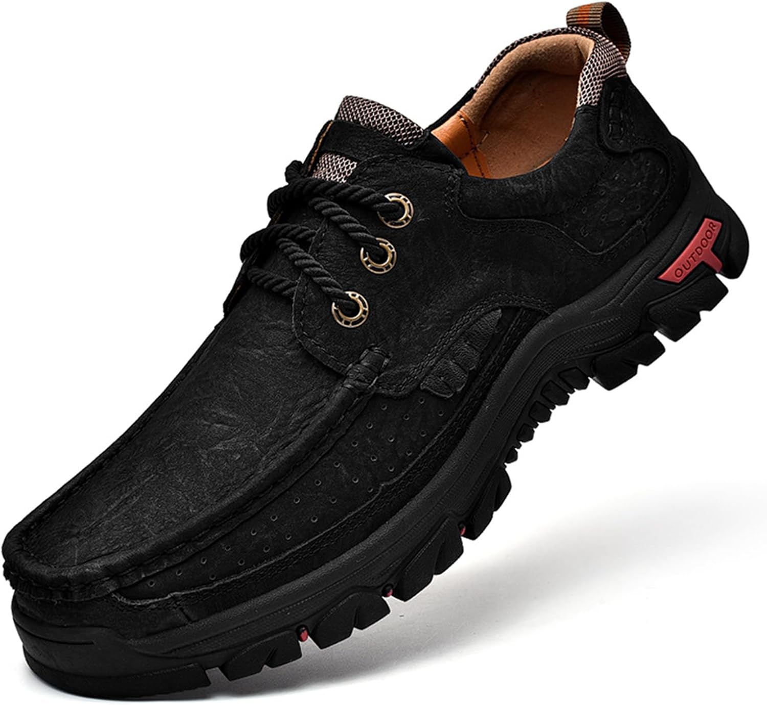 

Мужские ручной работы кожаные лоферы с шнуровкой, винтажные, из натуральной кожи, широкой посадки, удобные, легкие, для улицы, с нескользящей подошвой, с амортизирующей стелькой, повседневные, рабочие, для походов и вождения Bangteuo, черный