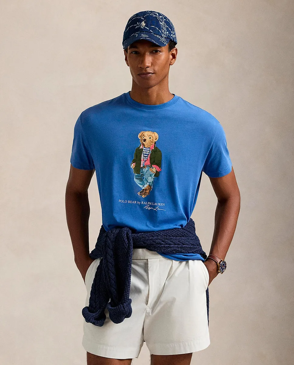 

Мужская хлопковая футболка с изображением медведя поло Polo Ralph Lauren, синий