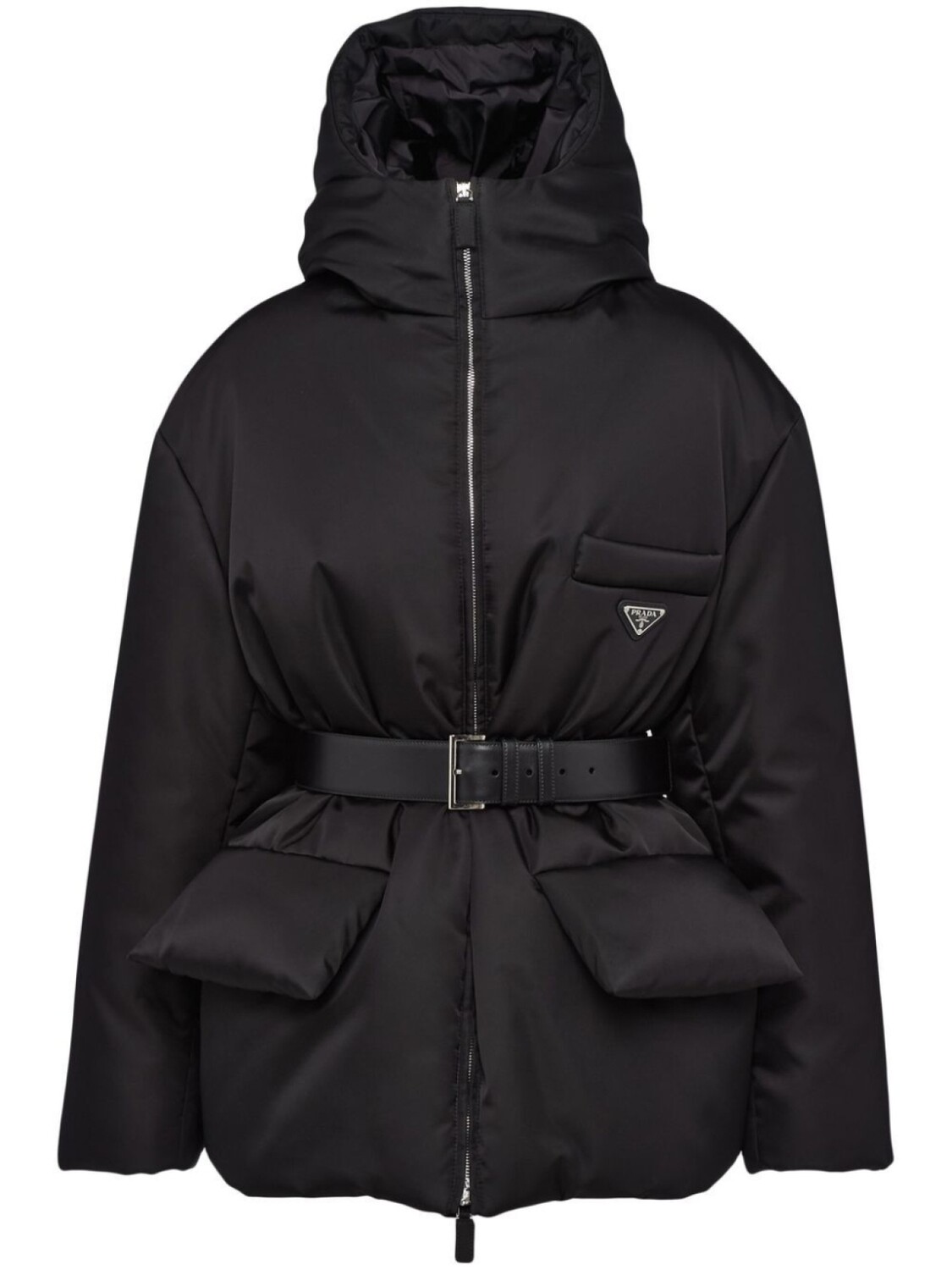 

Prada куртка Re-Nylon с капюшоном и поясом, черный