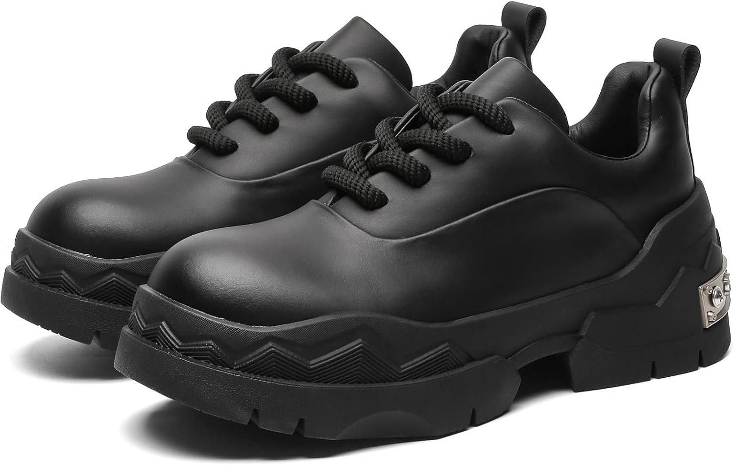 

Мужские кожаные оксфорды на платформе с круглым носком, грубой подошвой и каблуком, деловые туфли, мягкие, нескользящие, формальные дерби, повседневные туфли на шнуровке, платформенные кроссовки для мужчин Crazyours, черный