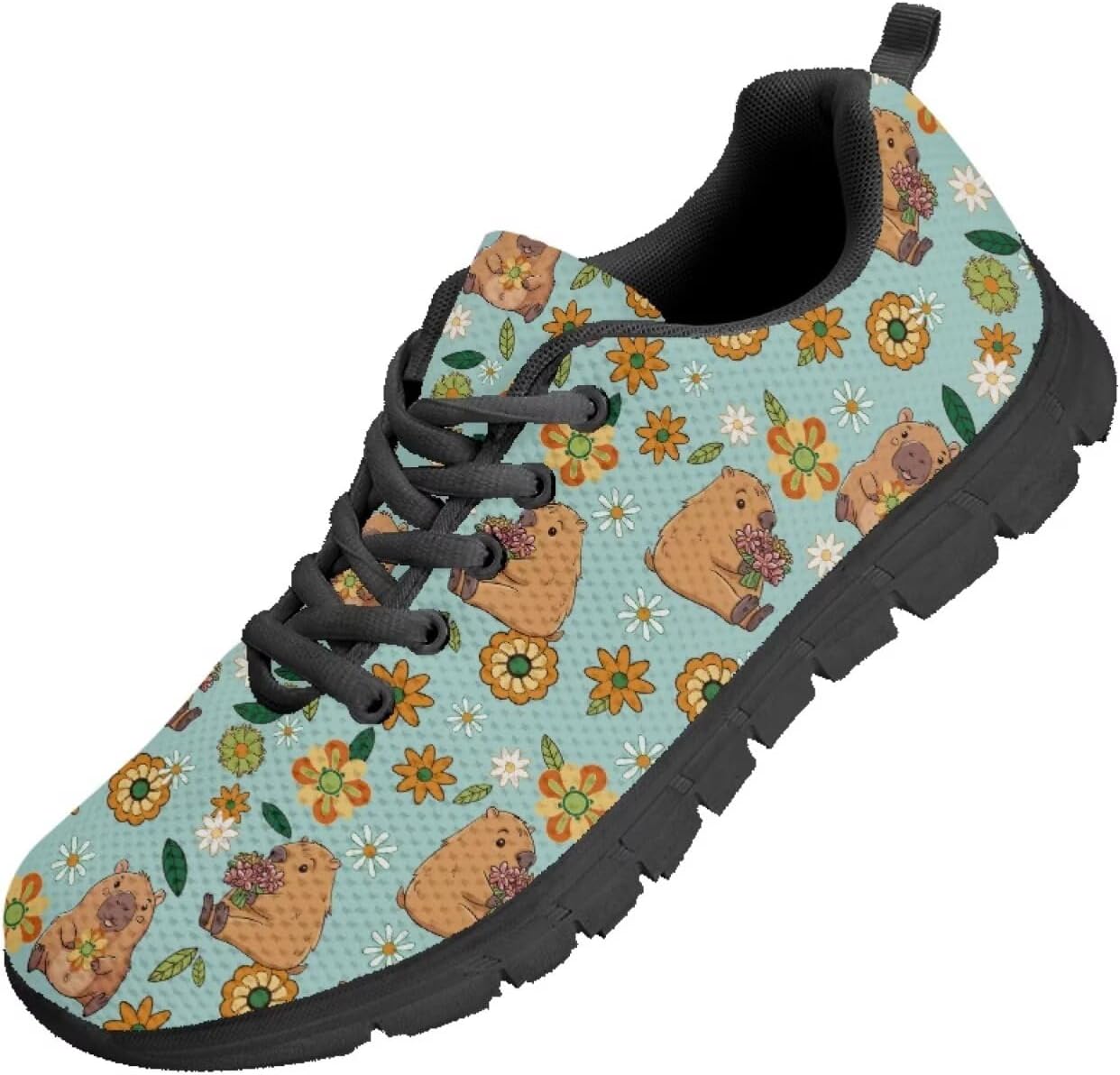 

Мужские кроссовки Funnydude Funny Print для ходьбы, классические шнуровки, дышащие сетчатые кроссовки для бега, Capybara