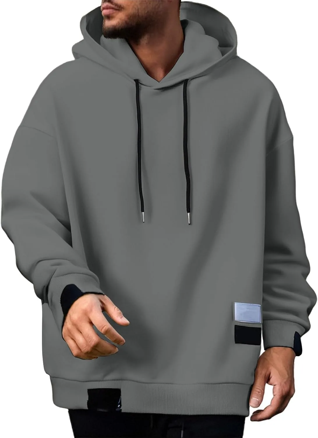 

Мужская толстовка с капюшоном Casual, длинный рукав, однотонная, хлопок, Plus Size