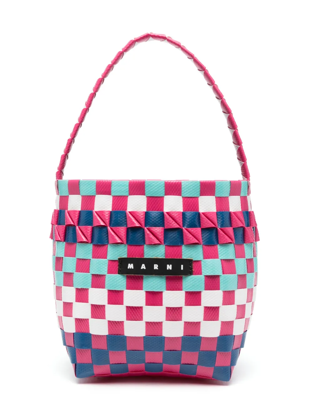 

Плетеная сумка-тоут размера мини с нашивкой-логотипом Marni Kids, розовый