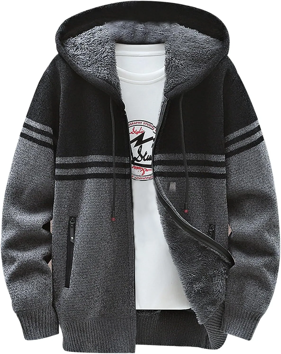 

Кардиган мужской с длинным рукавом, цветной блок, полосатый, вязаный