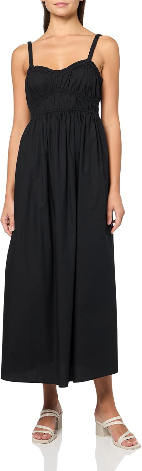 

BOSS Женское платье-майка из поплина с хлопком и сборками, Black Carbon