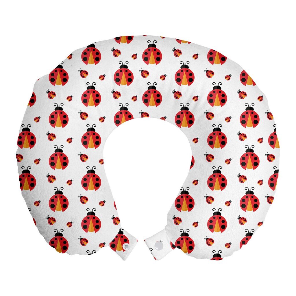 

ABAKUHAUS Ladybug Travel Pillow Подушка для шеи, плоский дизайн, насекомые, пенопластовые дорожные принадлежности для самолета и автомобиля, 30x30 см, ярко-оранжевый
