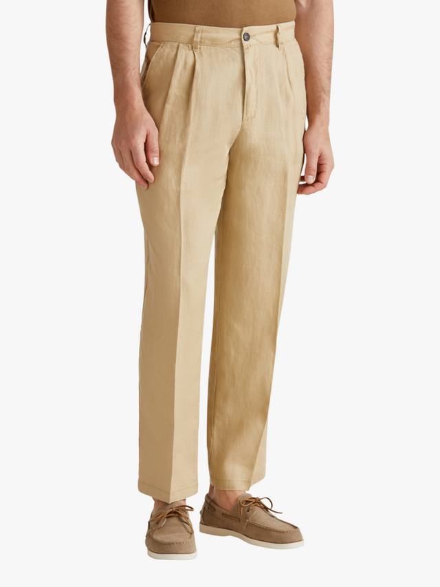 

Льняные чинос с двойной складкой спереди Benetton, Beige